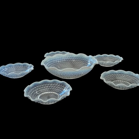 Vtg. Anchor Hocking Moonstone Opalescent Hobnail Bowl Dish Set - Picture 2 of 4